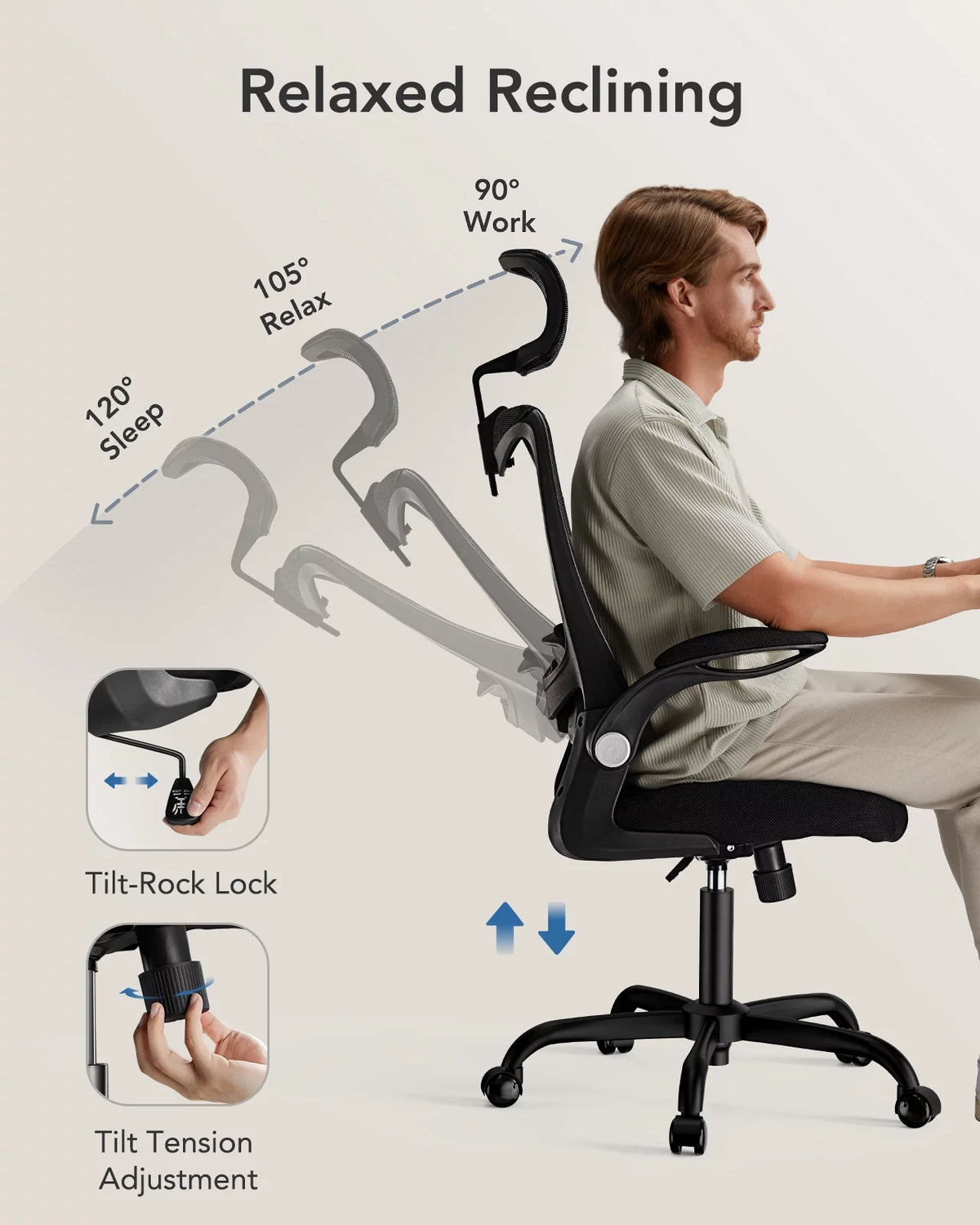 High Back Mesh Ergonomic Office Chair with Lumbar Support & Headrest N39066