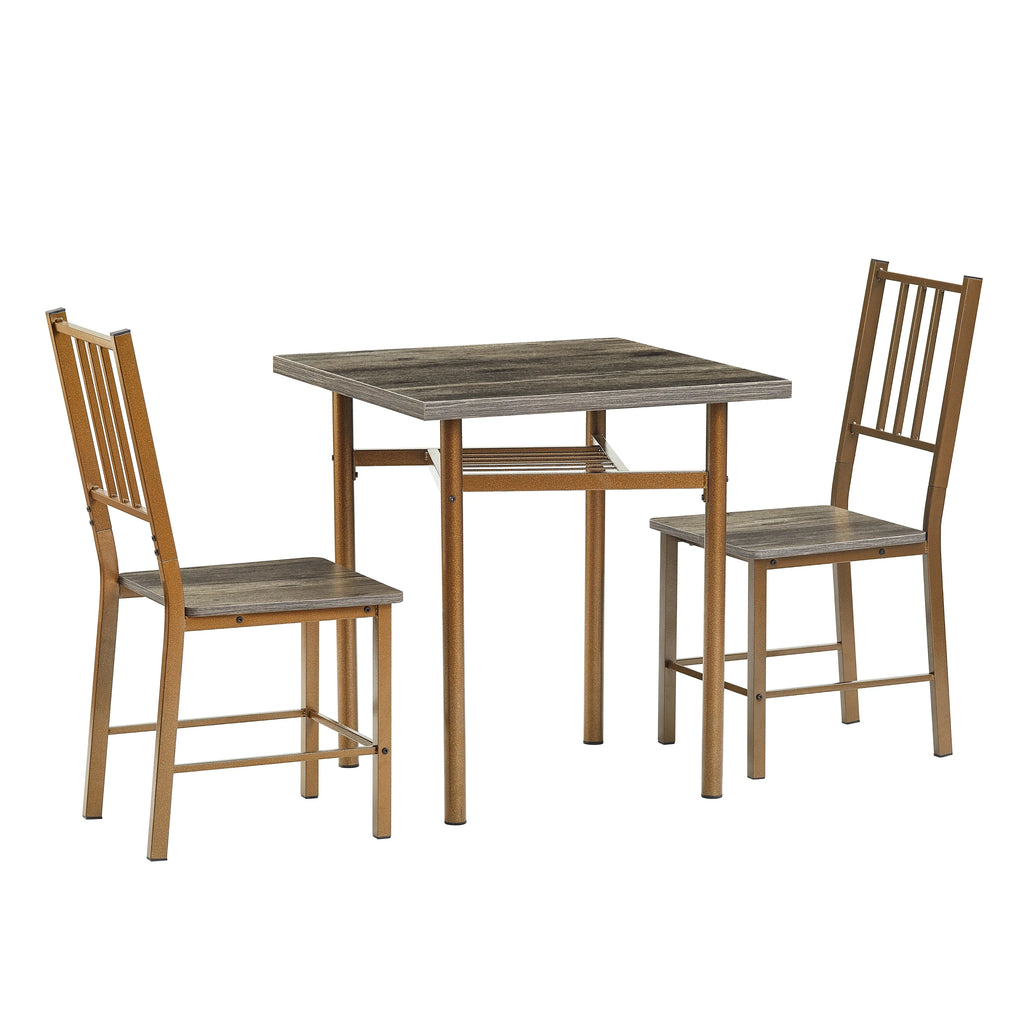 Metal and Wood Square Dining Set for 2 C4193