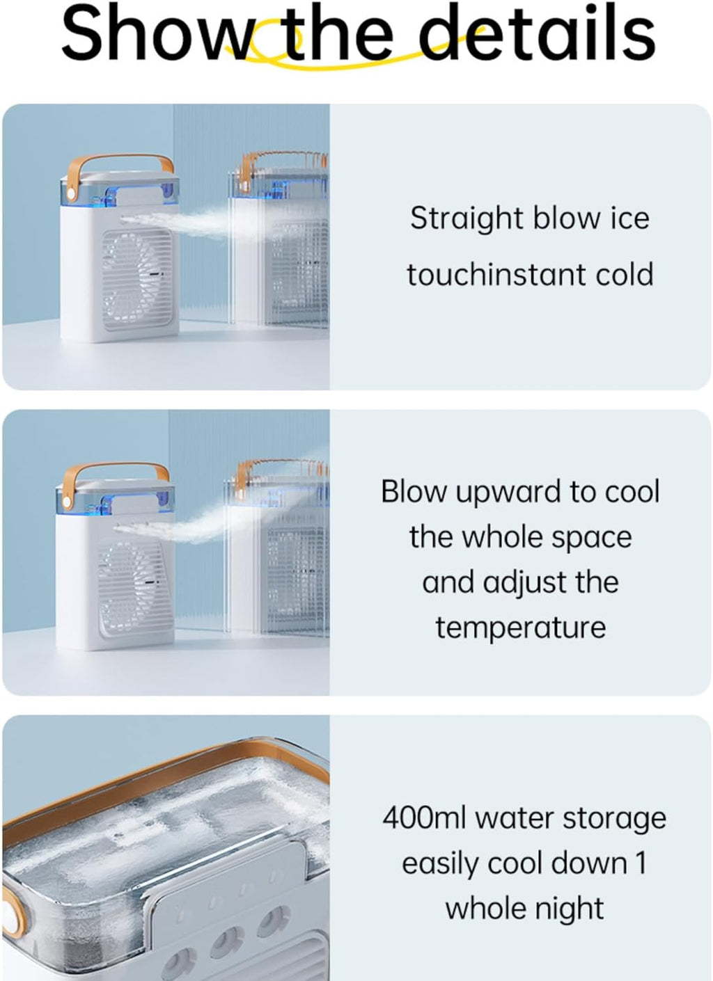 Mini Air Cooler Portable Air Conditioner Evaporative Air Cooler Cordless Desktop Cooling Fan V8089
