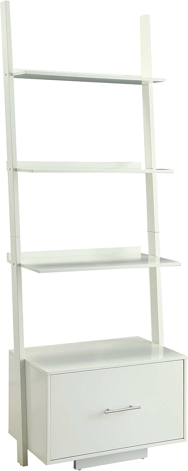 Gray Ladder Bookcase with File Drawer K171