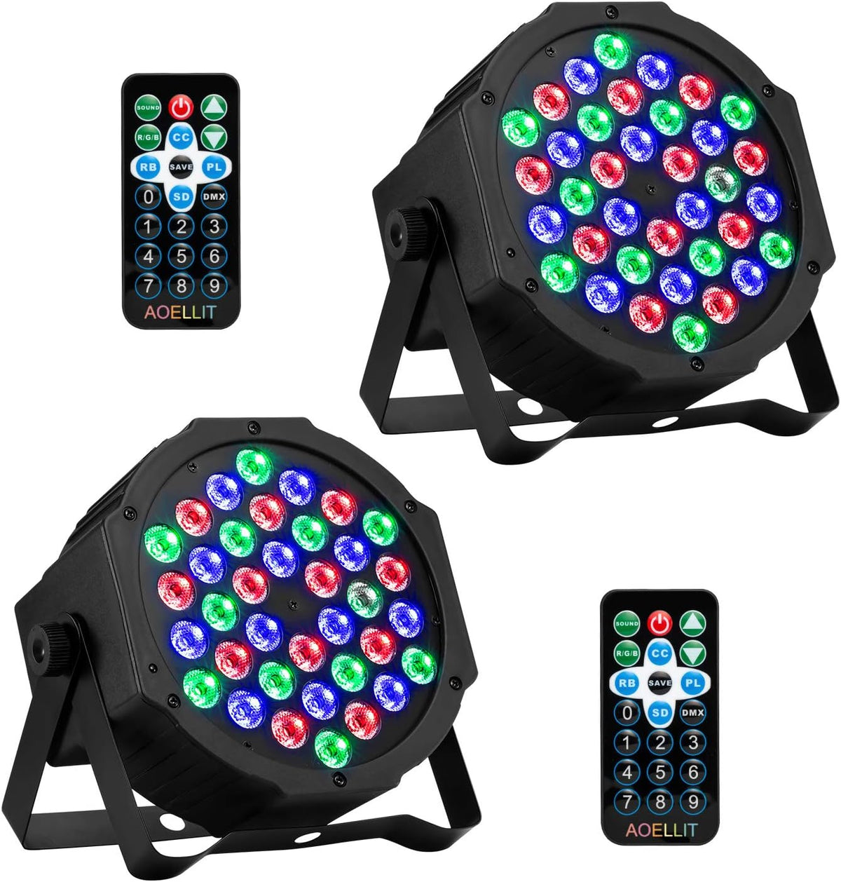 36 LED RGB Stage Lights with Remote 8 Pack Z702