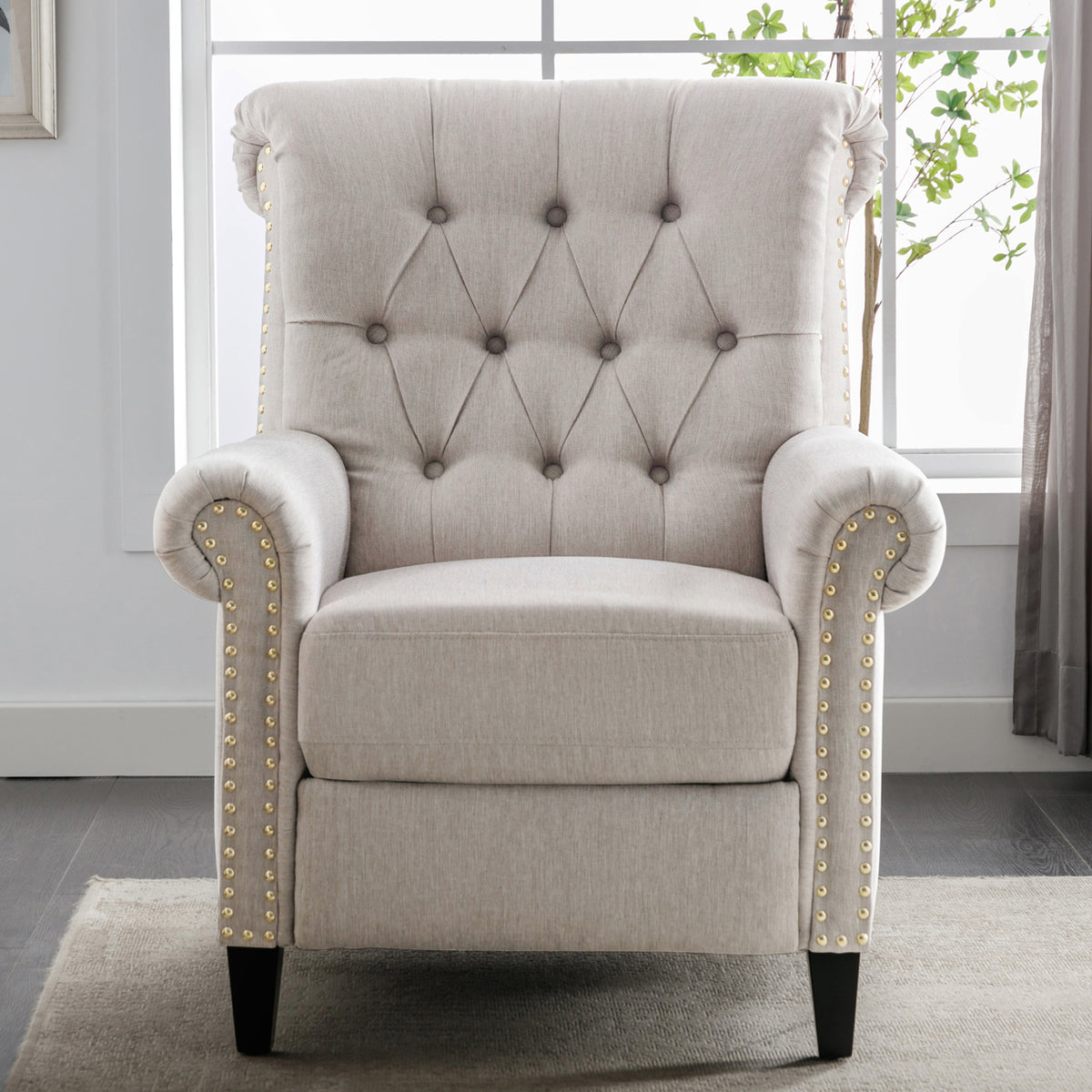 Tan Linen Tufted Recliner Single Sofa W501
