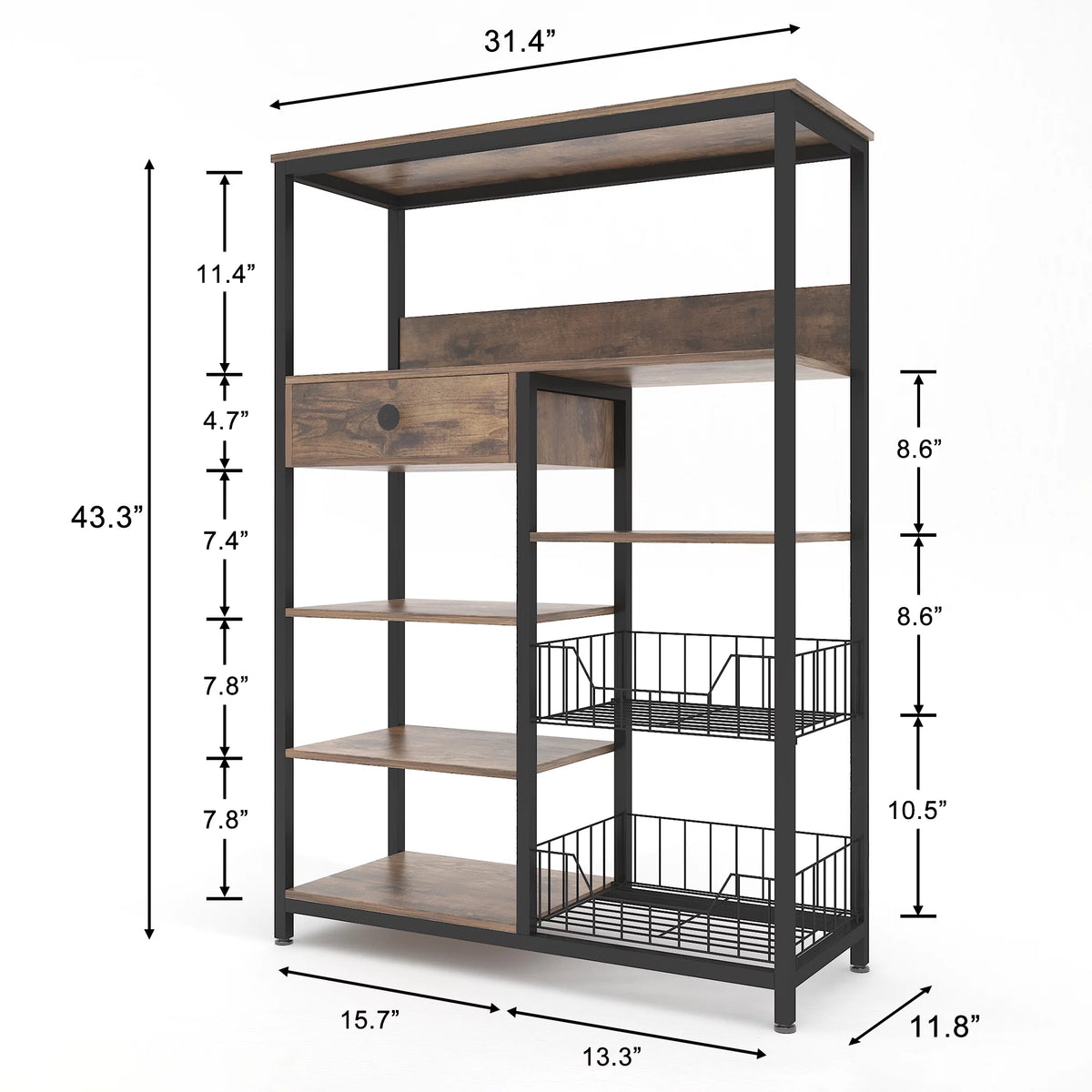 5-Tier Kitchen Bakers Rack with Storage E1526