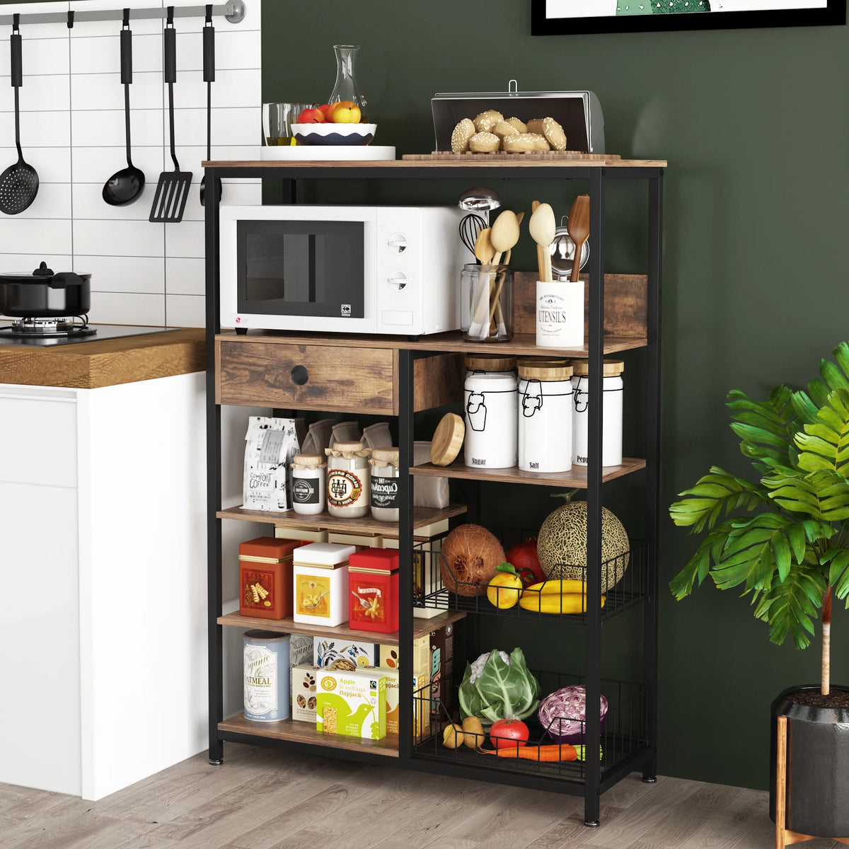 5-Tier Kitchen Bakers Rack with Storage E1526