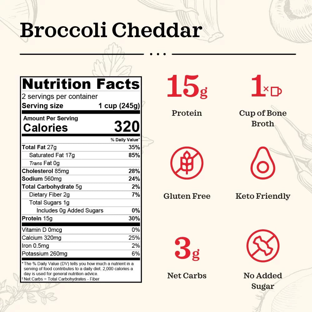 Keto Bone Broth Soup Broccoli Cheddar 16.9 oz M878