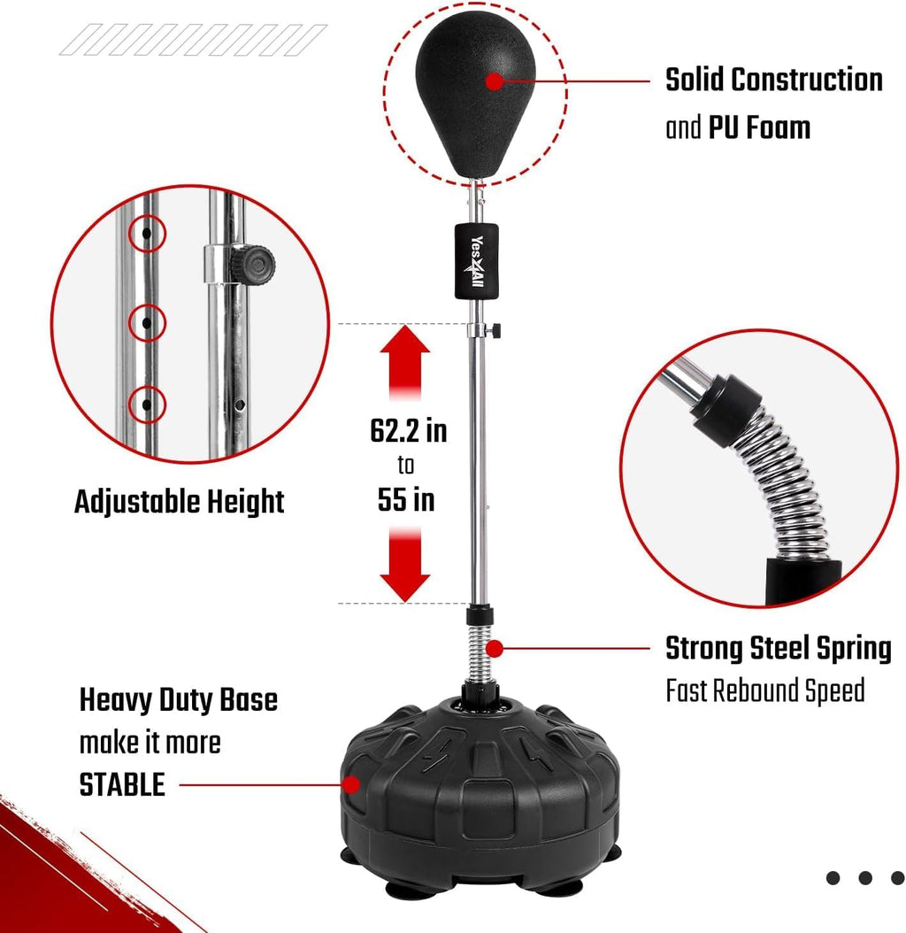 Punching Bag with Stand, Adjustable Height, PU Leather Speed Reflex Ball L22993