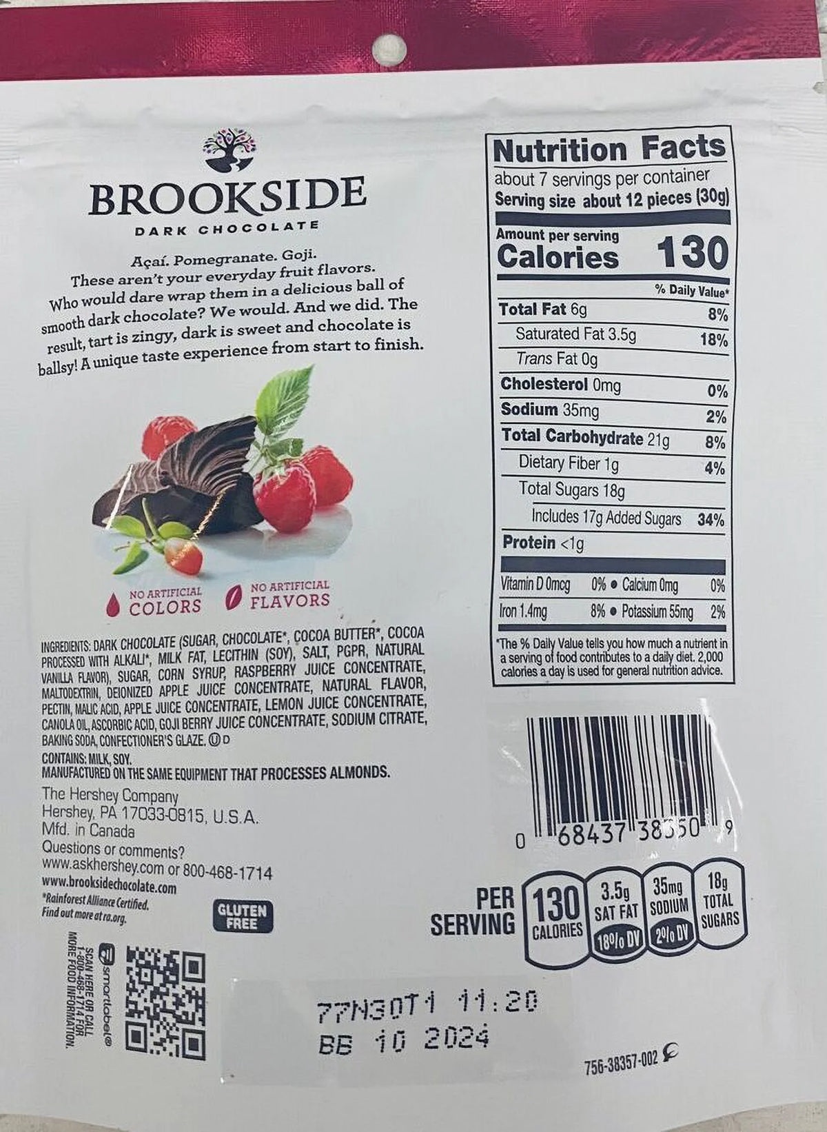 Dark Chocolate Goji & Raspberry Flavors 7 Oz Bag O4746