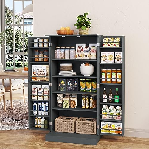White 4 Door Tall Kitchen Pantry Cabinet with Drawer and Adjustable Shelf M497133
