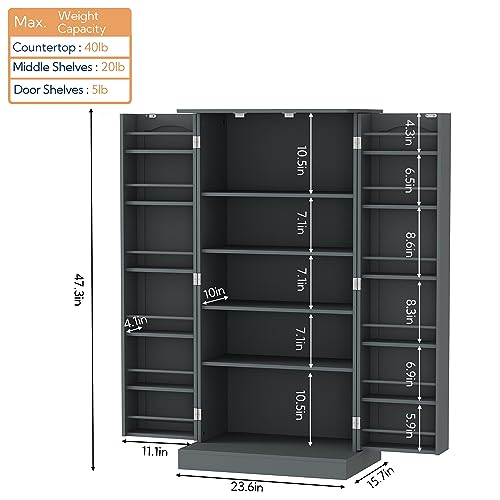 White 4 Door Tall Kitchen Pantry Cabinet with Drawer and Adjustable Shelf M497133