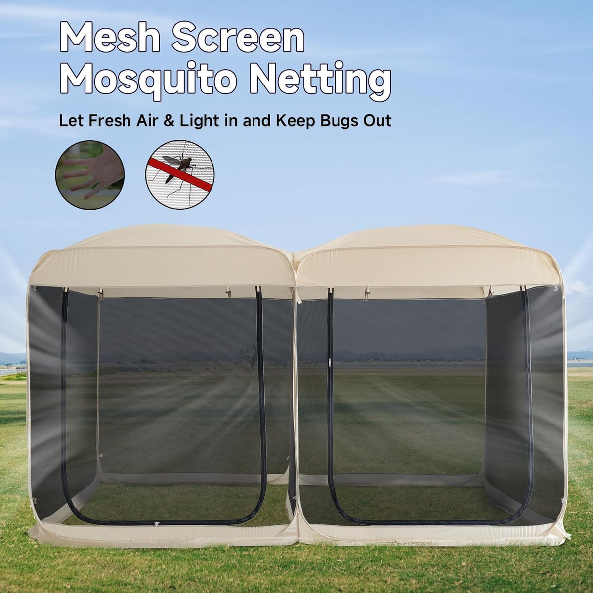 Beige 12' x 7.5' Pop Up Screen Tent Gazebo with Mesh Mosquito Netting N3500