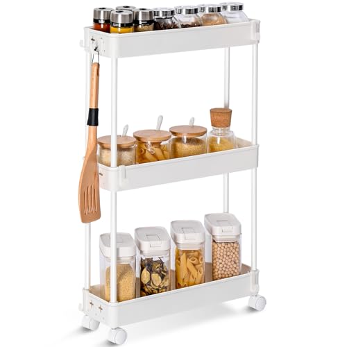 Slim Rolling Storage Cart, 4 Tier, White V4160