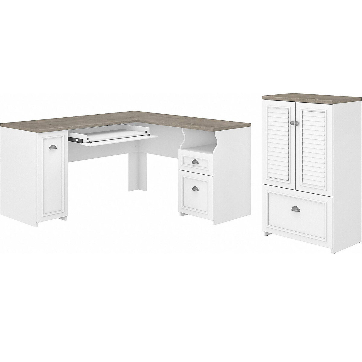 Gray L Shaped Desk with Storage Cabinet and File Drawer D376596