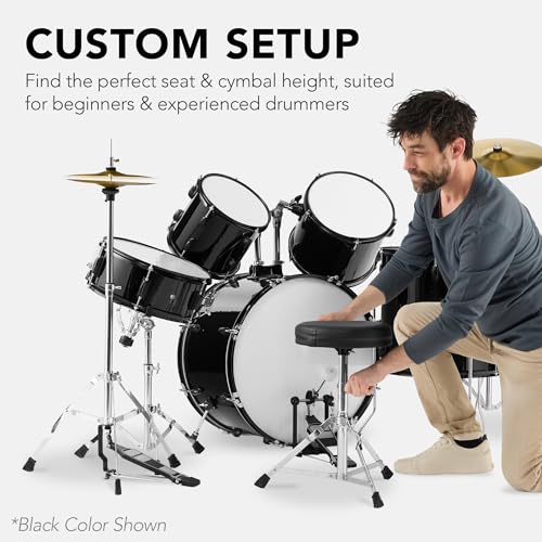 5-Piece Full Size Complete Adult Drum Set with Cymbal Stands, Stool, Drum Pedal, Sticks, Floor Tom - Dark Blue Sparkle K83519