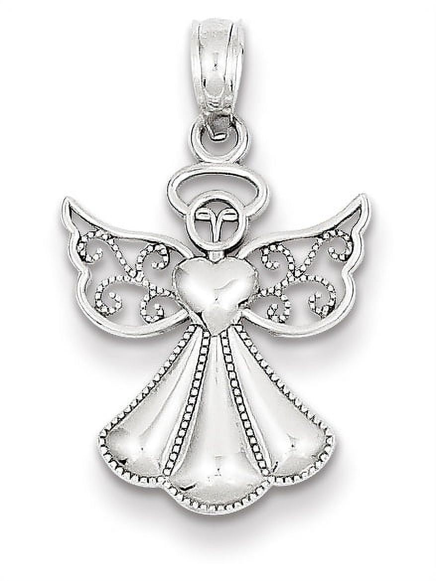 14K White Gold Guardian Angel Heart Pendant K94027