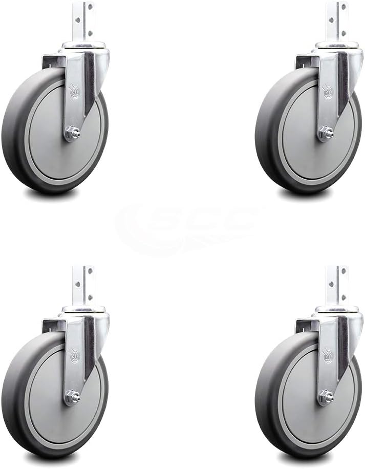 Swivel Square Stem Caster Set 4 with Gray Thermoplastic Rubber Wheel F22200