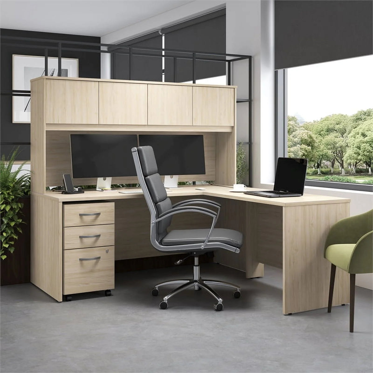 L Shaped Desk with Hutch & Drawers H37143