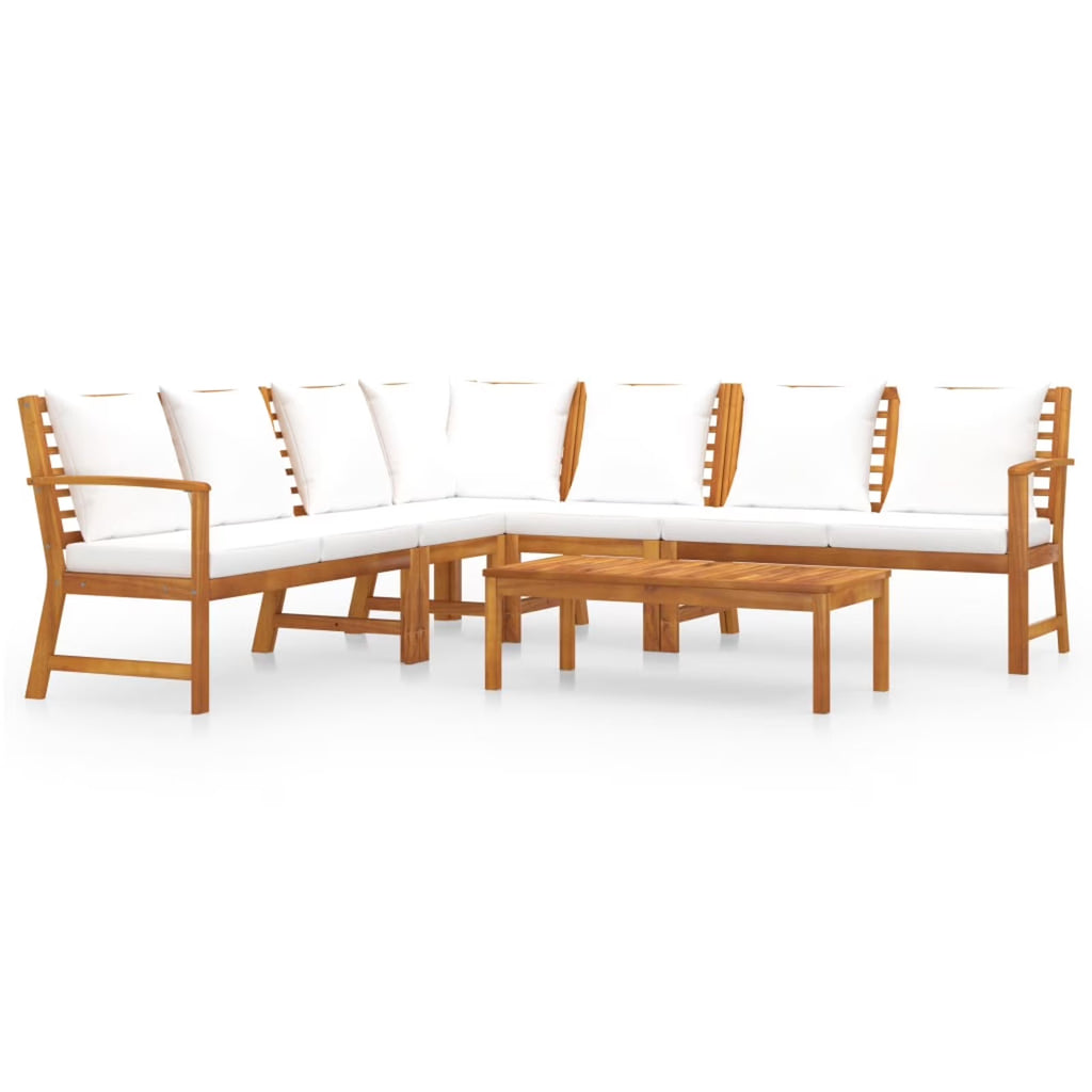 6 Piece Patio Lounge Set with Cushions Acacia Wood Outdoor Sectional Set N173796