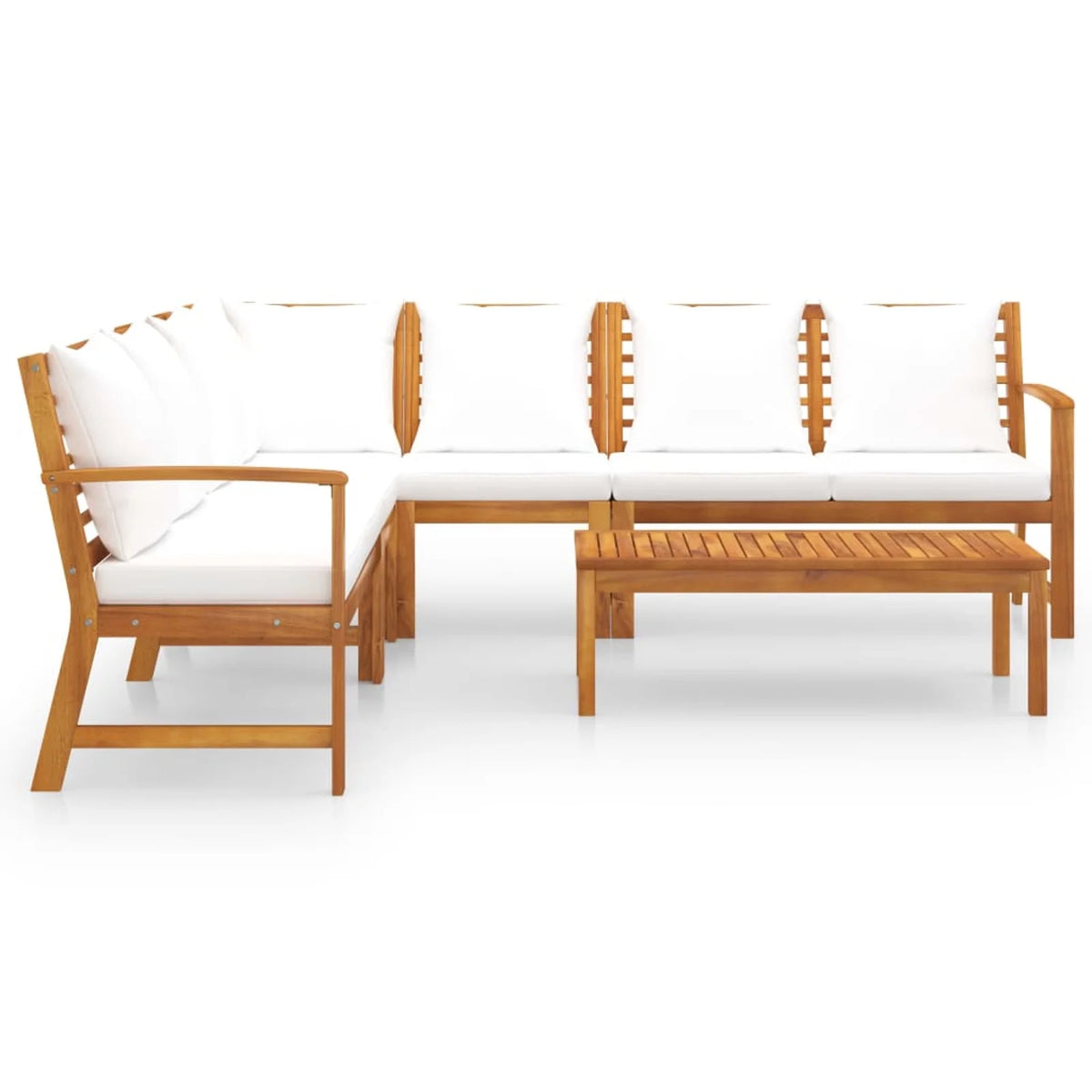 6 Piece Patio Lounge Set with Cushions Acacia Wood Outdoor Sectional Set N173796