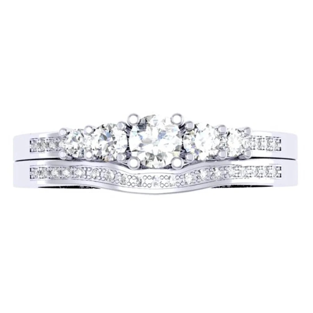 0.45 Carat 14k Round Diamond Bridal Engagement Ring Matching Band Set White Gold Size 8 M6329