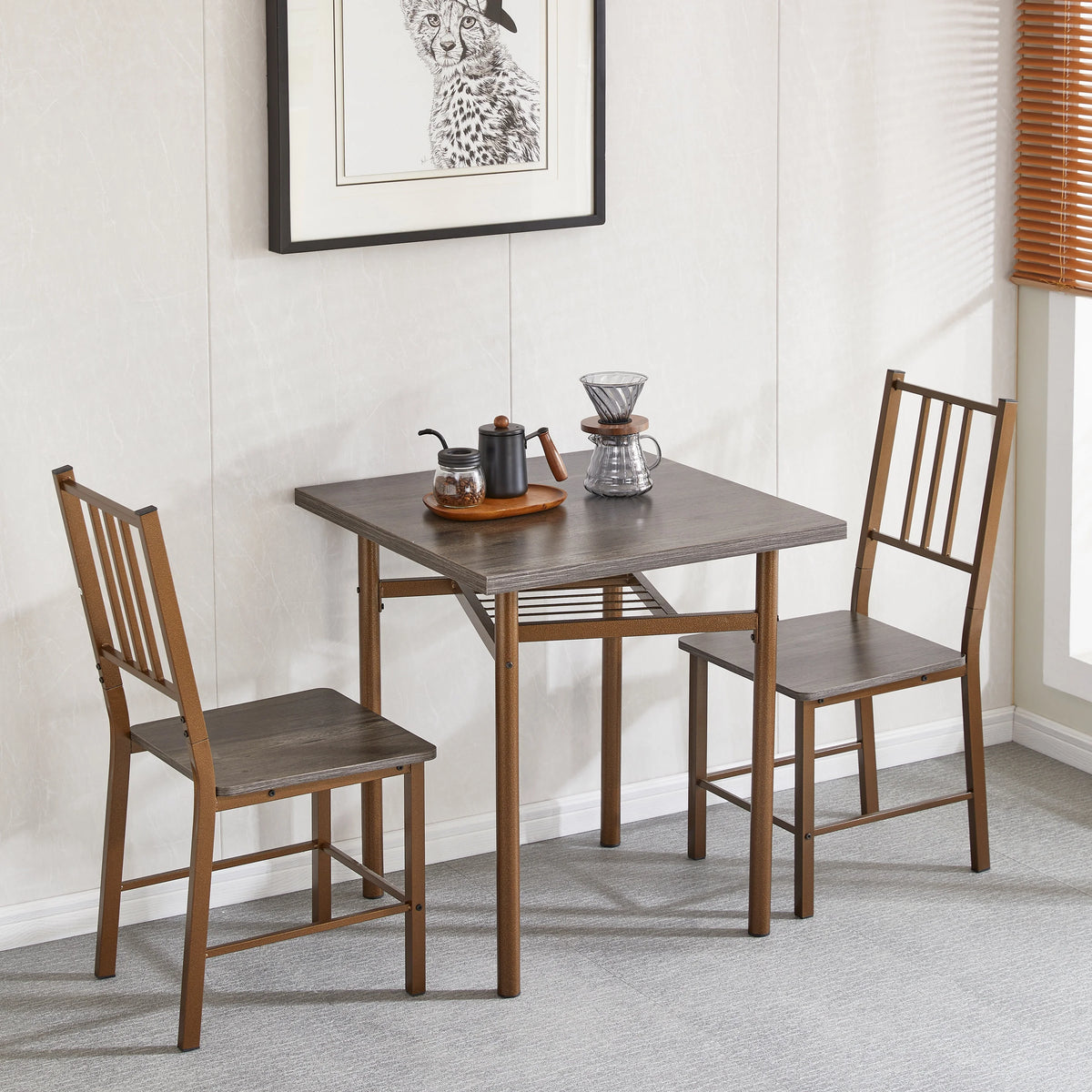 Metal and Wood Square Dining Set for 2 C4193