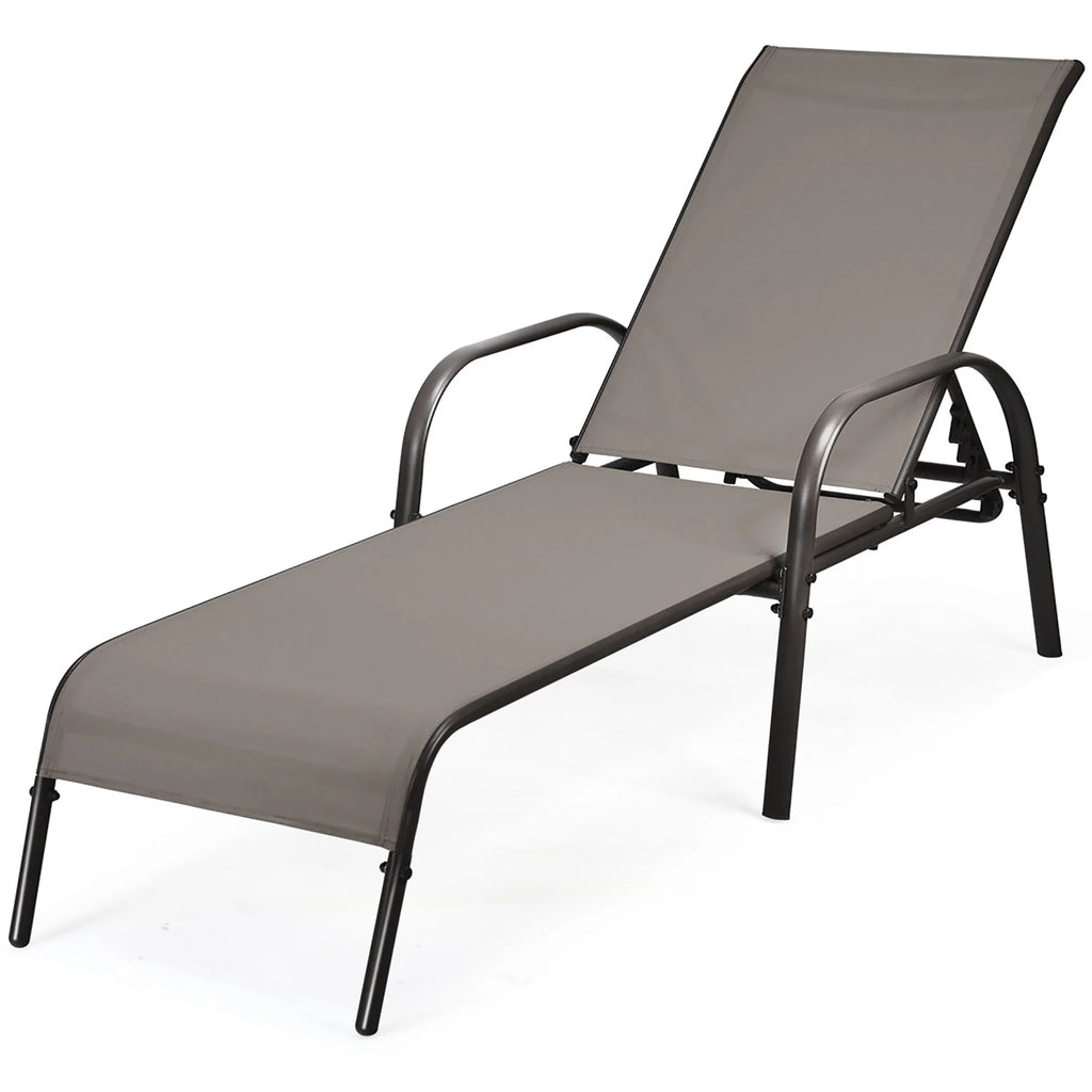 Brown Adjustable Reclining Patio Lounge Chair Q38633