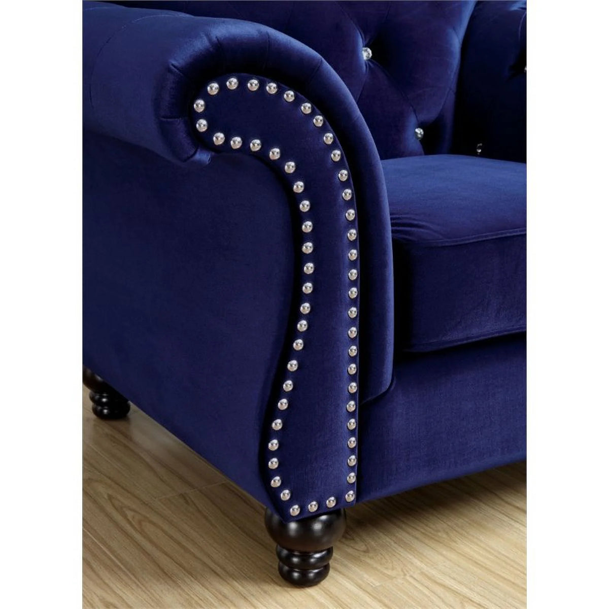 Blue Tufted Fabric 2-Piece Sofa Set T868435
