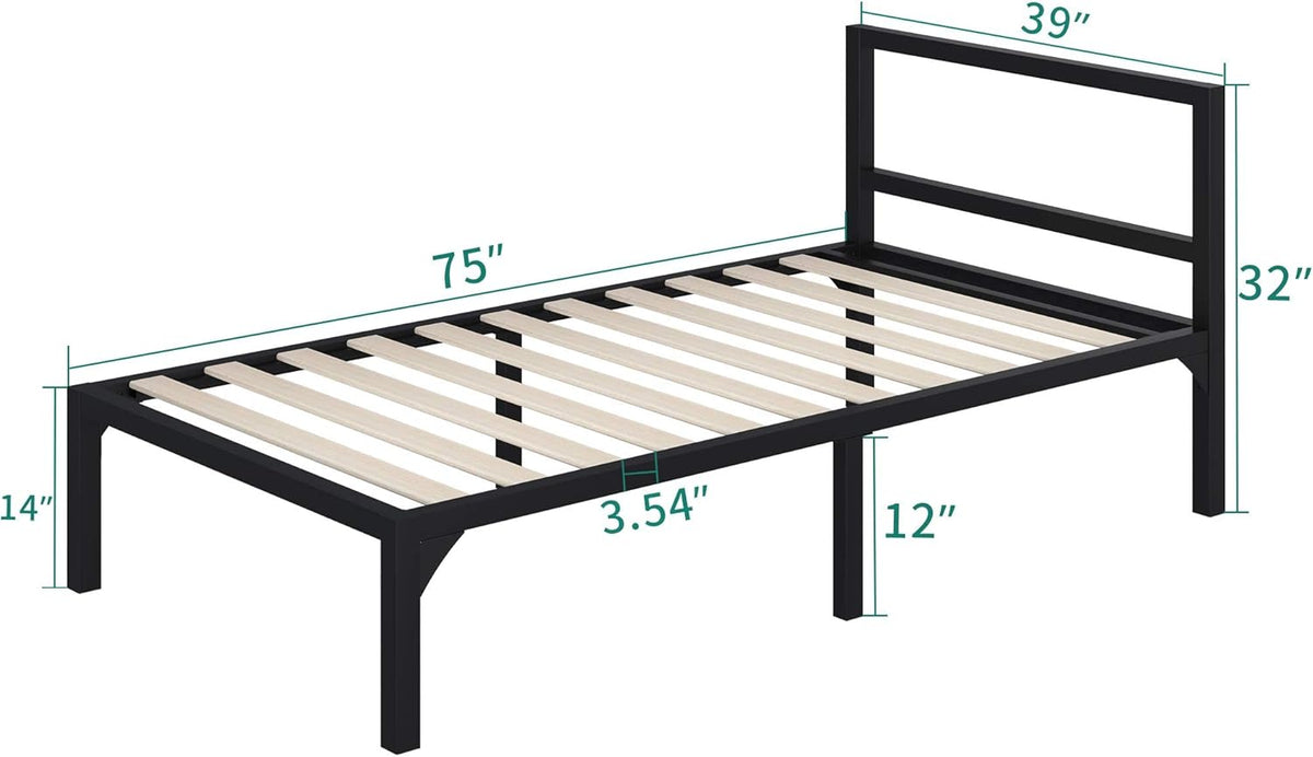 Black Twin Size Metal Bed Frame with Headboard W17684