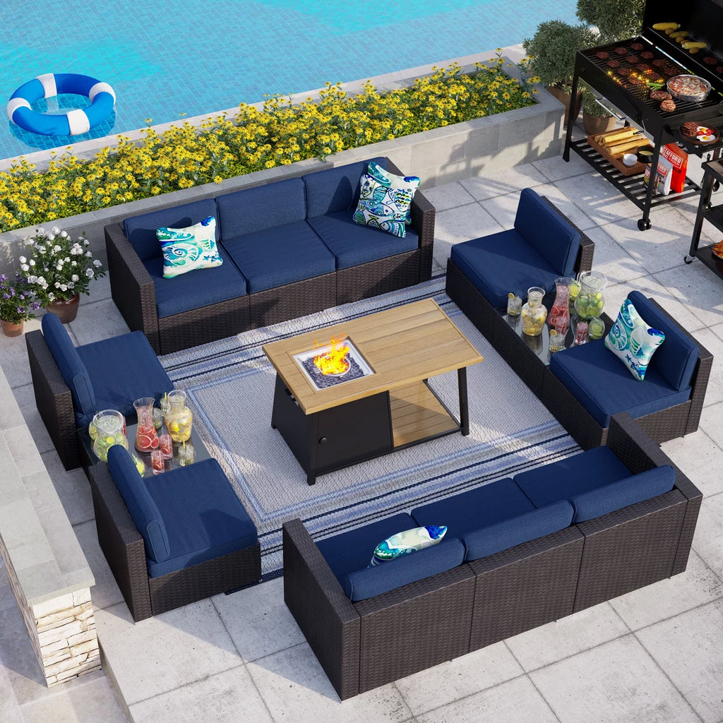 13 Pieces Outdoor Patio Furniture Set with Fire Pit Table D407722
