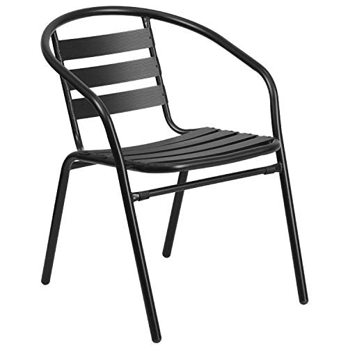 Rectangular Metal Patio Table & Chairs Set with Tempered Glass Top and 4 Black Aluminum Stacking Chairs F18209