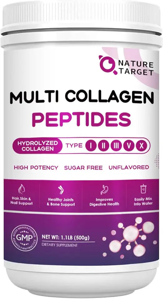 Multi Collagen Peptides Powder Type I II III V X Hydrolyzed with Vitamin C Hyaluronic Acid 50 Servings Q8536