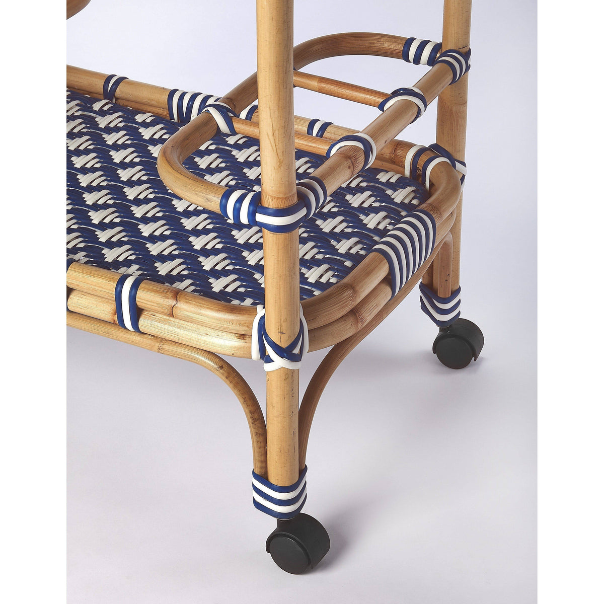 Blue & White Rattan Bar Cart U1262
