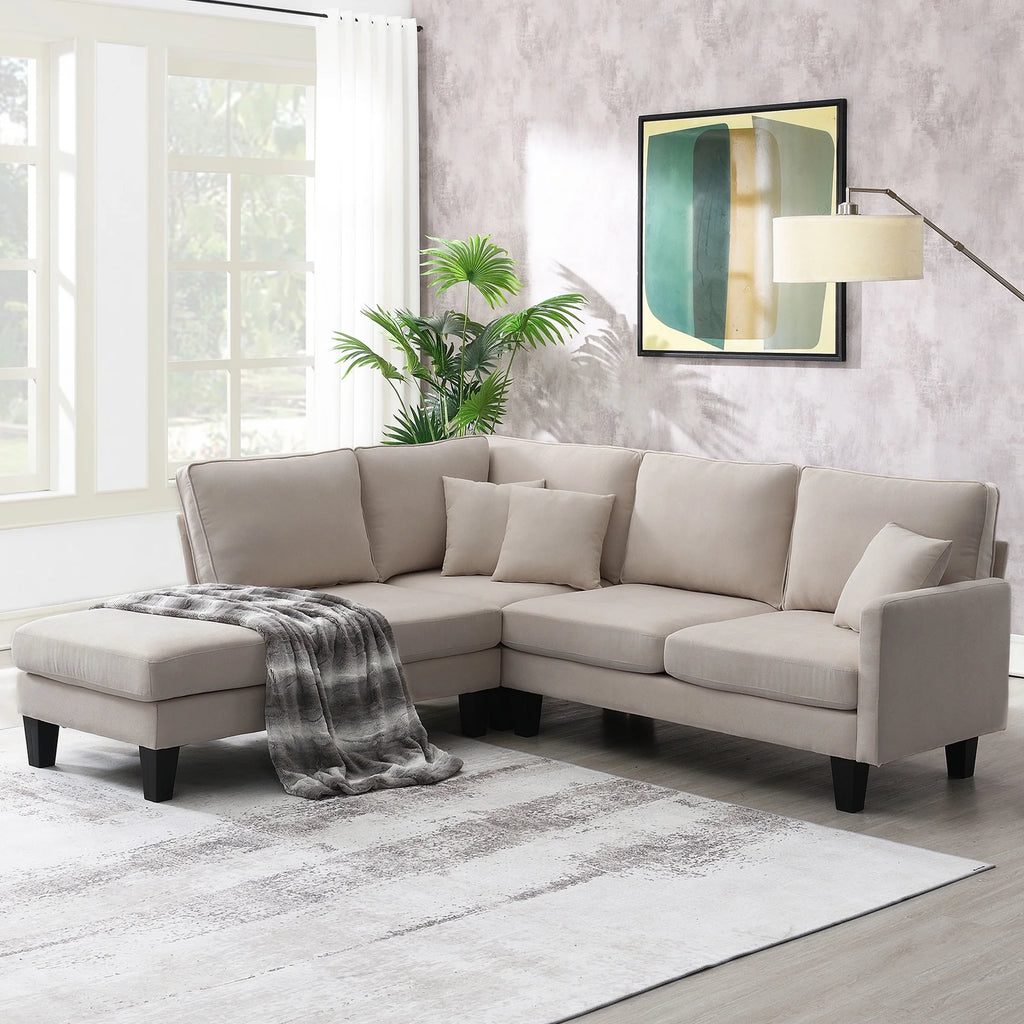 Beige L Shape Sectional Sofa with Recliner K80534