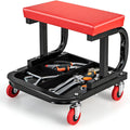 Black/Red Heavy Duty Garage Roller Seat with Tool Tray, 250 LBS Capacity V298