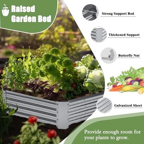 Silver 8×4×1ft Galvanized Metal Raised Garden Bed Planter Box 2PCS W91017