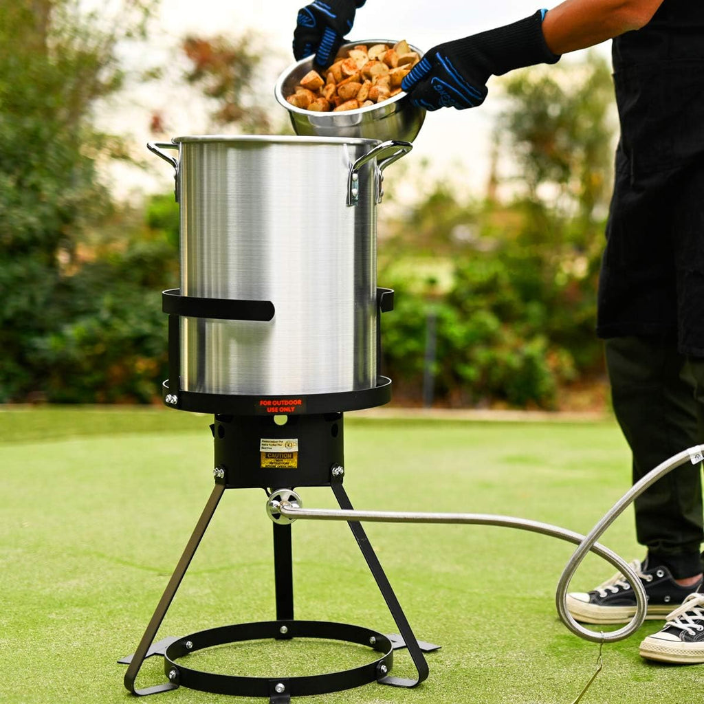 30 QT Aluminum Turkey Deep Fryer Pot with Burner Stand I939