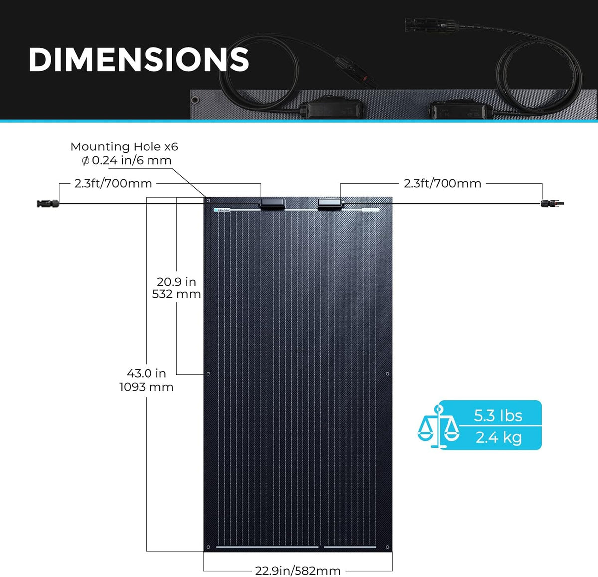 100W 12V Black Monocrystalline Semi Flexible Solar Panel H706