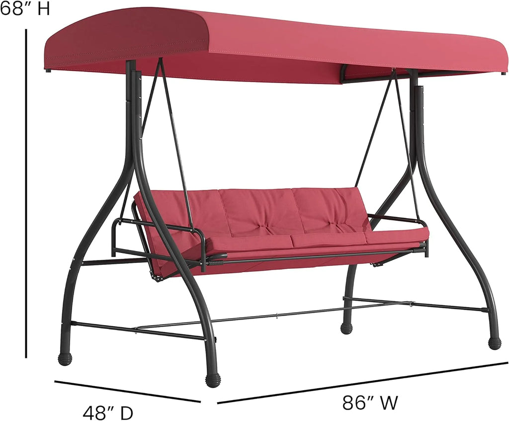 3-Seat Outdoor Steel Converting Patio Swing Canopy Hammock with Cushions U4128