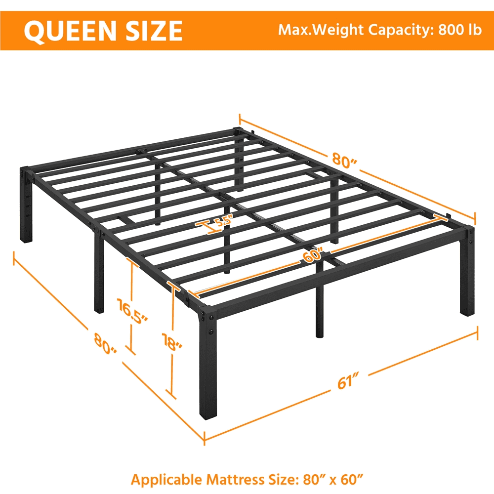 Queen Metal Platform Bed Frame with Steel Slat Support O9078