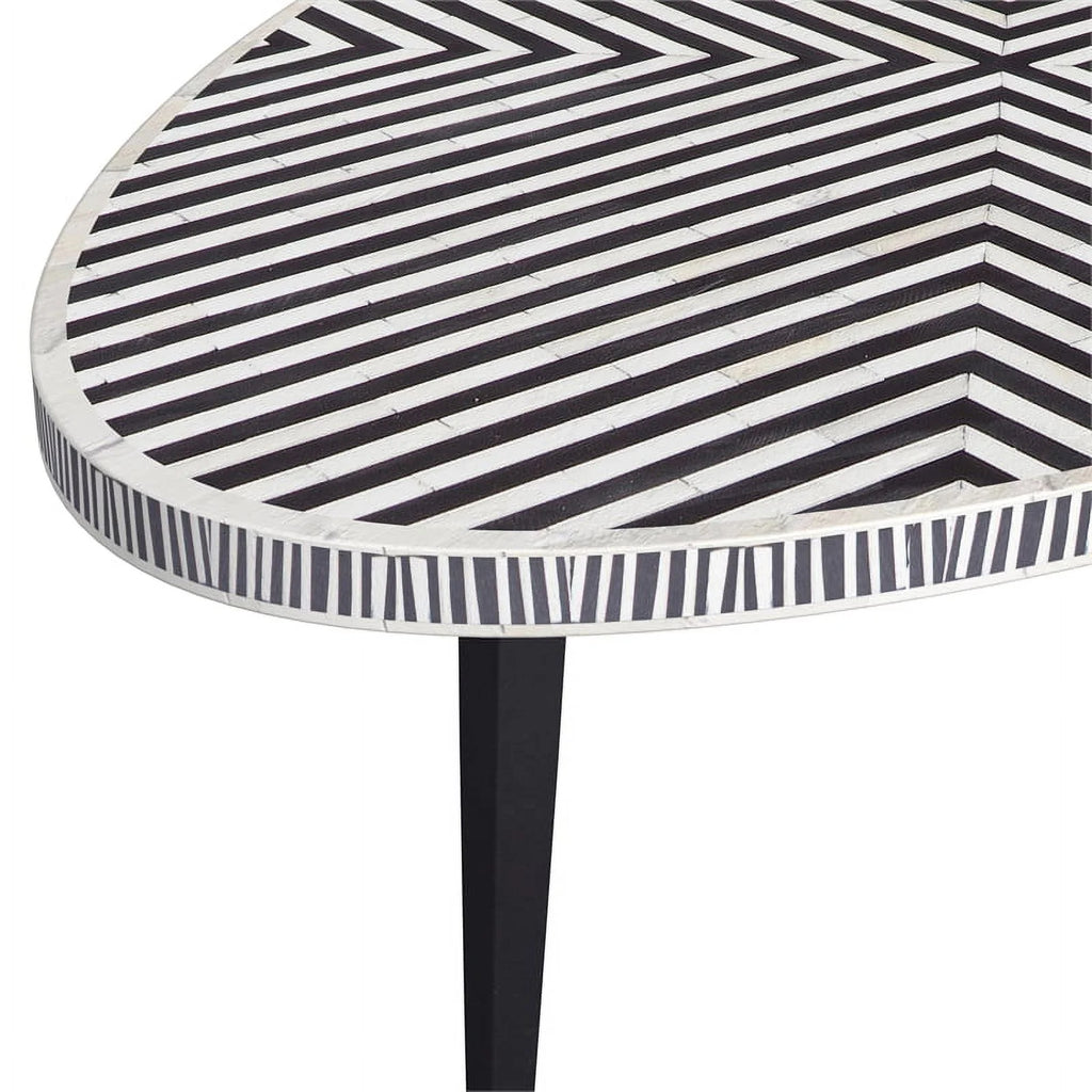 Round Cocktail Table in Black Iron Resin and Bone J976