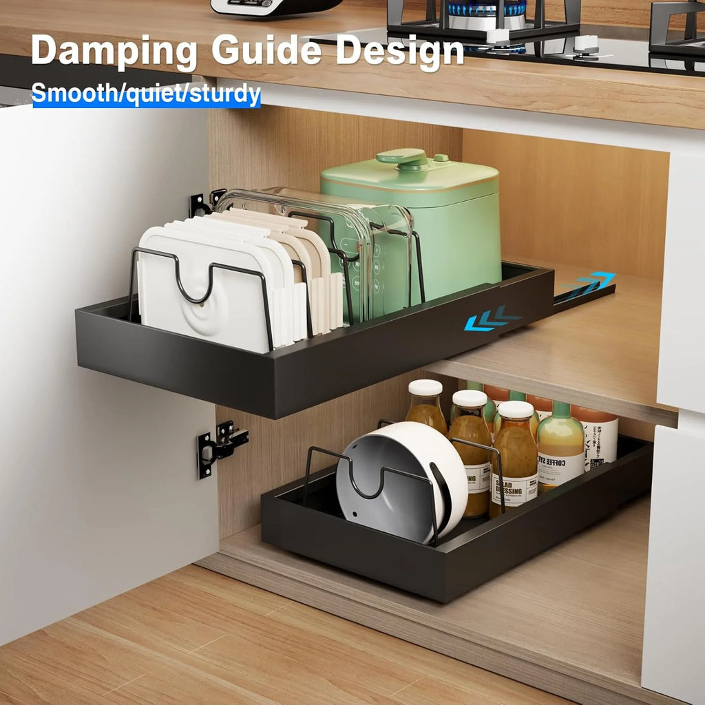 2 Pack Black 21.8 Deep Pull Out Cabinet Organizer with 8 Dividers S246
