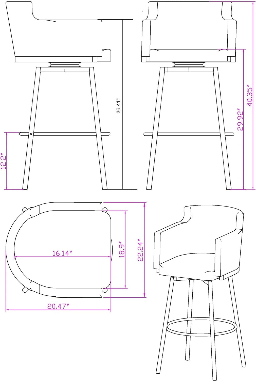 Gray Modern Club Counter Stool with Memory Swivel B552