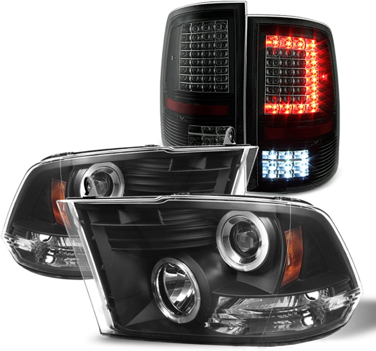Black Housing Projector Headlights with LED Smoke Lens Tail Lights K78043