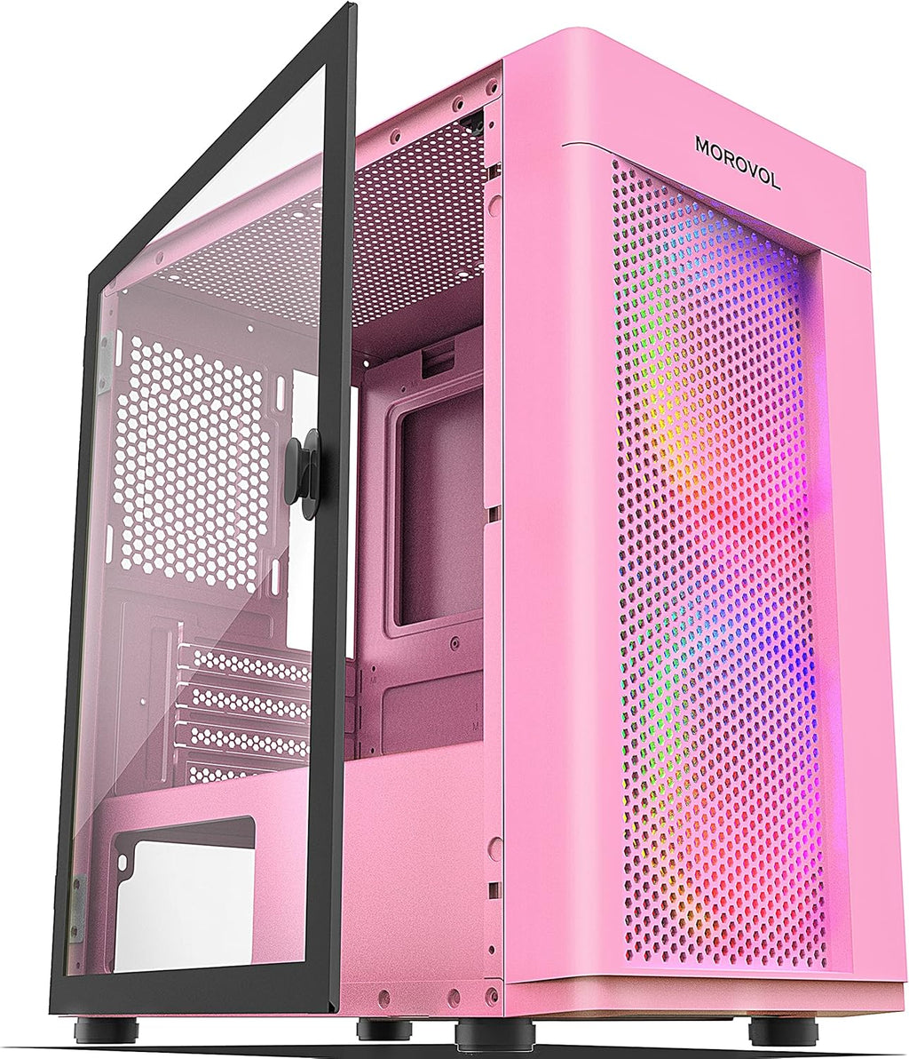 White Mesh Micro-ATX Computer Case with Tempered Glass Panel C77563