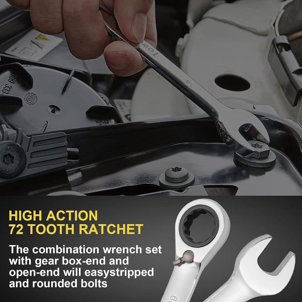 12-Piece Reversible Ratchet Combination Wrench Set, Metric, 8mm-19mm Chrome Vanadium Steel H24559