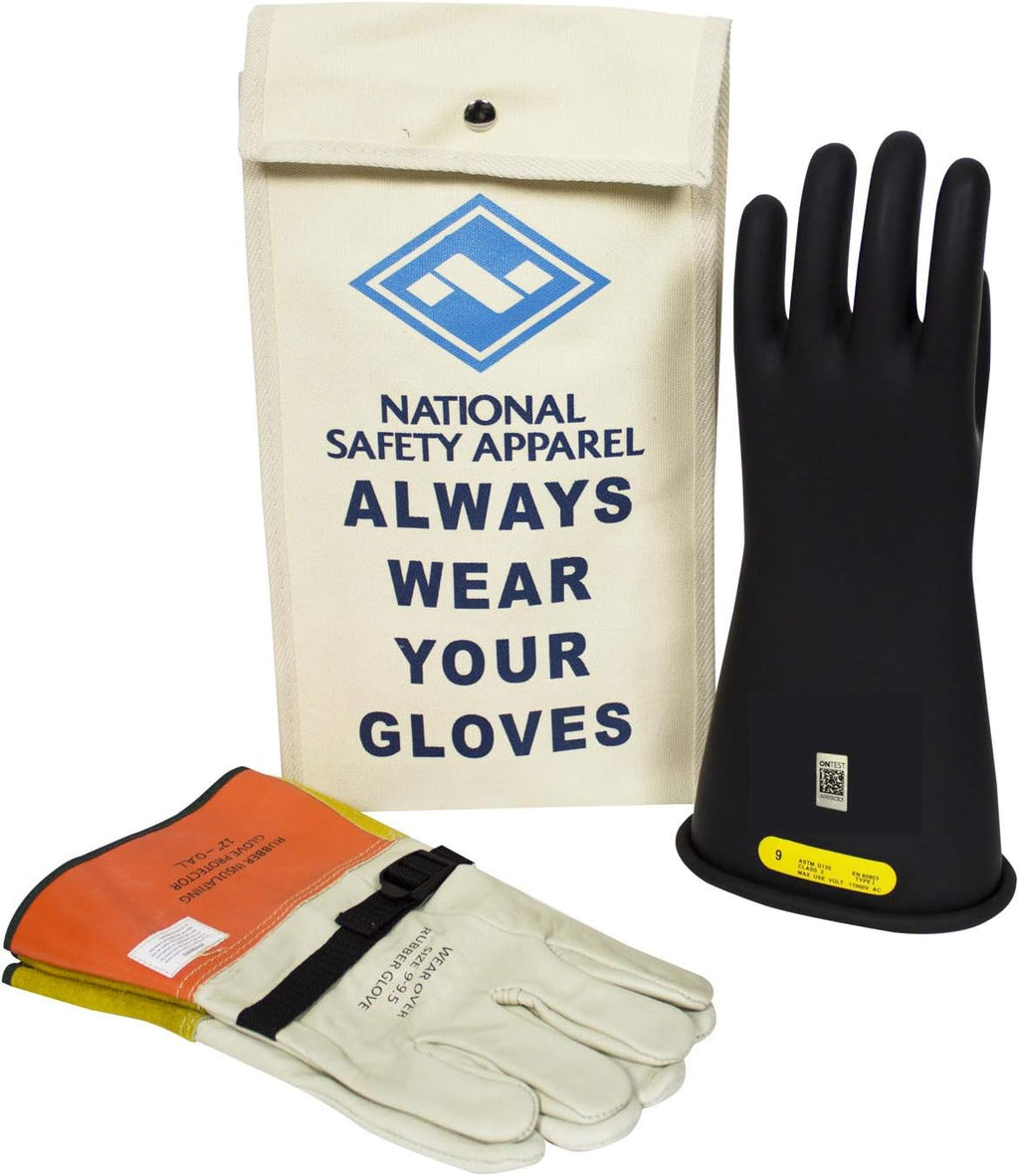 Class 2 Black Rubber Voltage Insulating Glove Kit with Leather Protectors H586971
