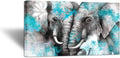 Large Animal Canvas Wall Art Elephant Couple in Love Boho Decor Mandala Elephant Grey and Teal Artwork Stretched and Framed Ready to Hang 20x36inch W54941