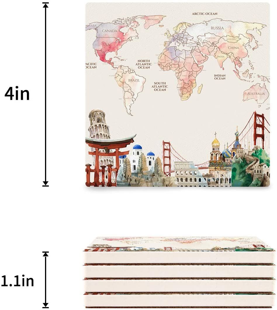 Set of 4 Ceramic Stone Coasters with Cork Base W874993