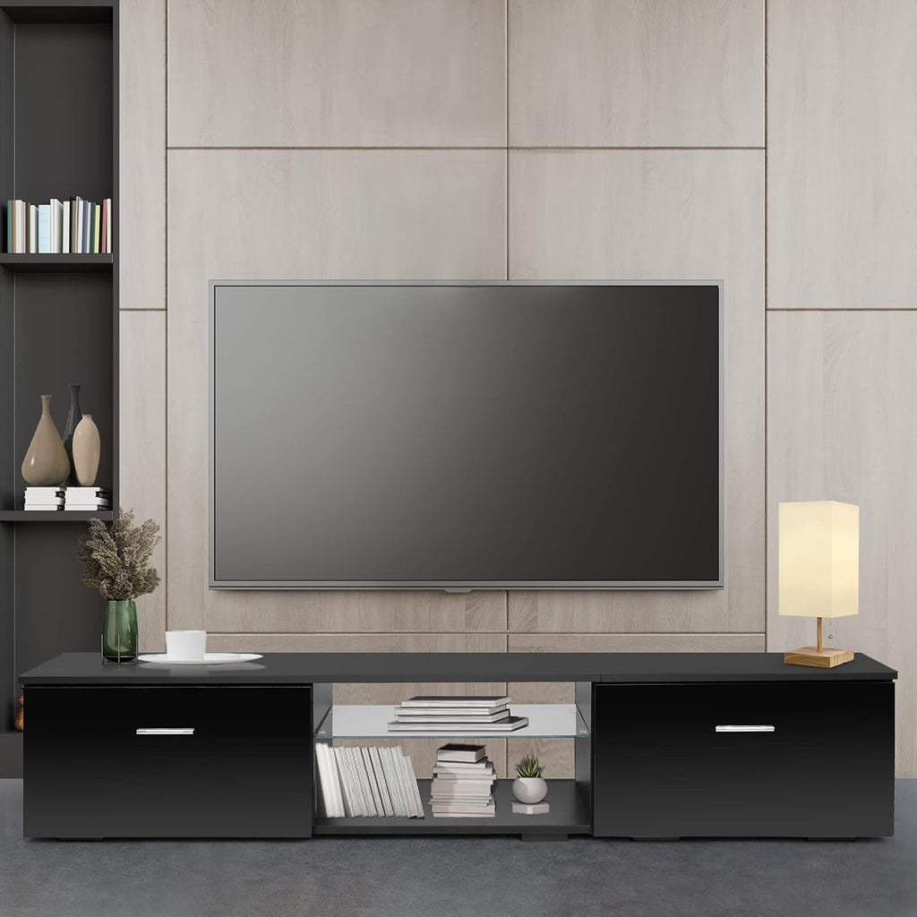 Black TV Stand with Storage Cabinets U7019