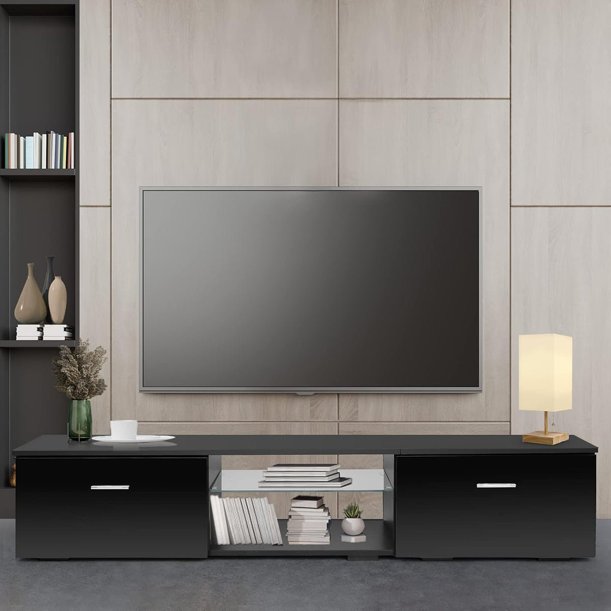 Black TV Stand with Storage Cabinets U7019