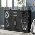 Black Wood Glass Sideboard Buffet Server with 2 Drawers and 3 Cabinets F7758